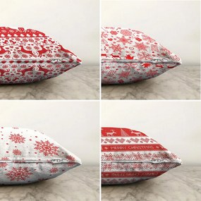 Set 4 fețe de pernă din chenille cu model de Crăciun Minimalist Cushion Covers Red Snowflakes, 55 x 55 cm