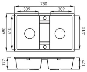 Chiuveta granit Ferro Mezzo II, 2 cuve, 780x480 mm, grafit - DRGM2/48/78BA