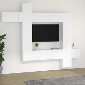 vidaXL Set comodă TV, 9 piese, alb, lemn prelucrat