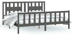 3188188 vidaXL Cadru de pat cu tăblie, gri, 200x200 cm, lemn masiv de pin
