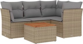 vidaXL Set canapele de grădină, 5 piese, cu perne, bej, poliratan