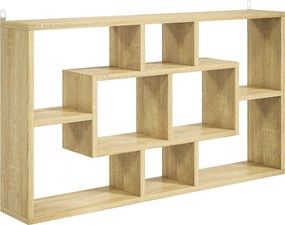 HOMCOM Raft de Perete cu 8 Compartimente, 85 x 14,5 x 47,5 cm, Max. 20 kg, din Lemn, pentru Living, Stejar | Aosom Romania