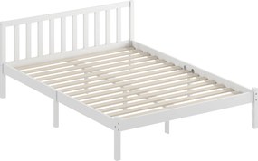 HOMCOM Cadru de pat din lemn masiv 140x190 cm pat simplu cu tăblie și somieră cu lamele solidă pentru copii și adulți | Aosom Romania