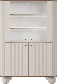 Vitrină Vesper 103 cm cu 4 uși - cașmir / nuc / mânere aurii / picioare sferice