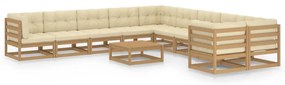 Set mobilier gradina cu perne, 11 piese, maro, lemn masiv pin