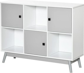 HOMCOM Bufet, mobilier de depozitare cu 3 uși și 3 compartimente deschise, picioare din lemn de pin, 96x30x75cm, alb și gri | Aosom Romania