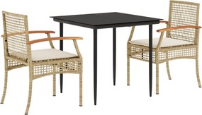 vidaXL Set mobilier de grădină cu perne, 3 piese, bej, poliratan