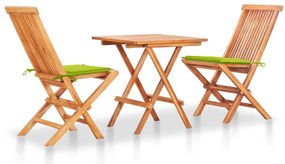 vidaXL Set bistro cu perne verde aprins, 3 piese, lemn masiv tec