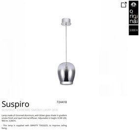 Pendul LED modern design decorativ Suspiro D-18cm crom/fumuriu