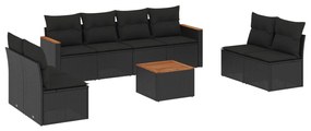 3225894 vidaXL Set mobilier de grădină cu perne, 9 piese, negru, poliratan