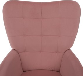 Fotoliu cu suport pentru picioare, ţesătură Velvet roz/stejar, HABEN
