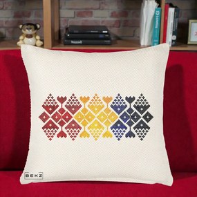 Perna Personalizata Motiv Tricolor Romanesc Broderie, 40x40 cm, Crem Reliefat, Husa Detasabila, Perna Inclusa, BEKZ®