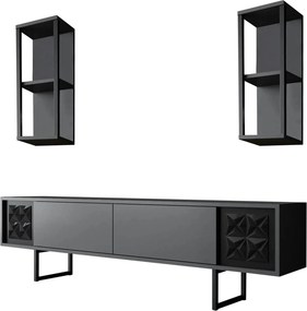 Mobilier living 618BLY1139, gri/negru, PAL melaminat, 3 piese