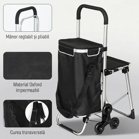 HOMCOM Cărucior de Cumpărături cu Geantă Impermeabilă de 40L, 46x59.5x97 cm, Negru și Argintiu | Aosom Romania