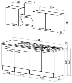 Mobilă de bucătărie Yorki 210, corp din stejar Yorki, cu față alb satinat