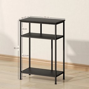 HOMCOM Consolă cu 3 Rafturi din Metal și Lemn, 55x30x81 cm, Negru | Aosom Romania