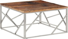 vidaXL Măsuță de cafea oțel inoxidabil argintiu și traverse lemn masiv