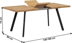 Masă de luat masa, pliabilă, stejar / metal, 140-180x80 cm, AKAIKO