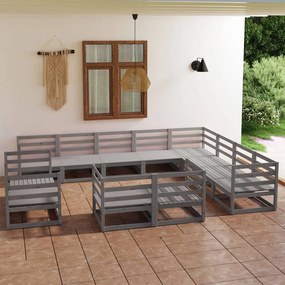 vidaXL Set mobilier de grădină, 12 piese, gri, lemn masiv de pin