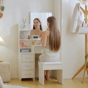 HOMCOM Post de machiaj cu oglindă mare din sticlă temperată, tocător de machiaj cu scaun căptușit, 4 sertare și 4 rafturi, post de machiaj pentru dormitor, alb | Aosom Romania