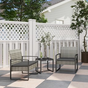 Outsunny Salon de jardin 3 piese 2 scaune cu perne + masă de cafea cu blat din sticlă securizată rășină tressée gri deschis | Aosom Romania
