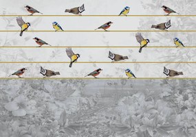 Fototapet - Păsări pe ață aurie (254x184 cm), în 8 de alte dimensiuni noi