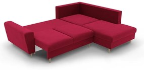 Colțar roșu extensibil, cu spațiu de depozitare cu tapițerie din catifea (cu colț pe partea dreaptă-în formă de ”L”) Kyoto – Cosmopolitan Design