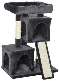 PawHut Ansamblu pentru pisici cu stalpi din sisal, pat si 2 Casute cu invelis de plus, 59x39x83cm, Negru | AOSOM RO