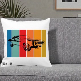 Perna Personalizata Masina Retro Muscle Car Grafic, 40x40 cm, Alba Mata, Husa Detasabila, Perna Inclusa, BEKZ®