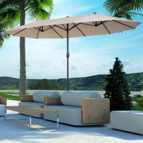 Umbrela de Gradina Impermeabila Outsunny, 12 nervuri metalice Anti-UV Bej, 460x270x240cm | Aosom Romania
