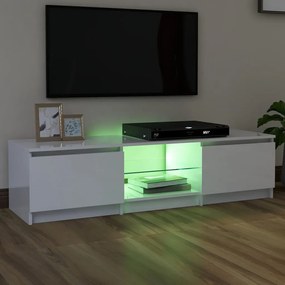 Comodă tv cu lumini led, alb extralucios, 140x40x35,5 cm