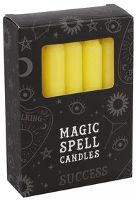 Set 12 lumanari galbene pentru ritualuri de succes, focus si intuitie, 10x1 cm