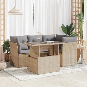 vidaXL Set canapele de grădină cu perne, 5 piese, bej, poliratan