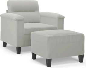 vidaXL Fotoliu canapea cu taburet, gri deschis, 60 cm, microfibră