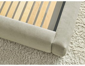 Pat matrimonial bej tapițat cu spațiu de depozitare și somieră 160x200 cm Vernon – Bobochic Paris