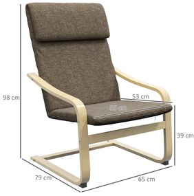 HOMCOM Fotoliu cu brațe și pernă pentru cap, Material textil cu aspect de in, Cadru din lemn, Maro + Natură | Aosom Romania