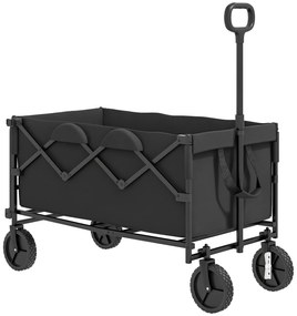 Outsunny Cărucior de Grădină de 160L cu 4 Roți, Geantă Extensibilă, Mâner Rotativ și Reglabil, 95x55x102 cm, Negru | Aosom Romania