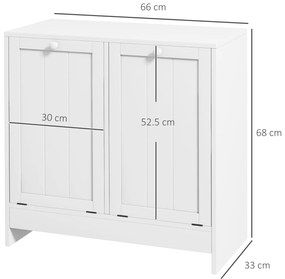 Kleankin Dulap de spalat, Dulap De Baie Cu 2 Cosuri Rabatabile, Dulap De Depozitare Modern Pentru Spalatorie, Alb