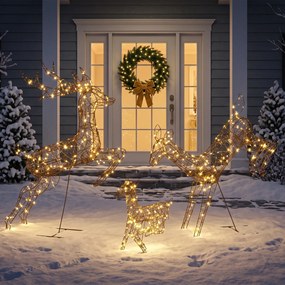 Outsunny Set 3 reni luminoși de Crăciun pentru exterior, 120 cm, 200 LED-uri alb cald, 8 moduri de iluminare, timer, maro | Aosom Romania