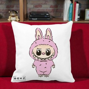 Perna Personalizata Labubu Mov Pastel, 40x40 cm, Alba Mata, Husa Detasabila, Perna Inclusa, BEKZ®