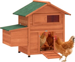 PawHut Cotet pentru găini coteț din lemn cu cuib 2 bârne rampă fereastră acoperiș impermeabil 113,5x67,5x95,5 cm Portocaliu | Aosom Romania