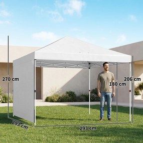 Outsunny Cort pliabil Pop-up 3x3 m cu perete lateral UPF50+ Înălțime reglabilă Împingere centrală Husă de transport Alb | Aosom Romania