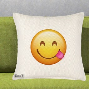 Perna Decorativa Emoji Limba Scoasa, 40x40 cm, Crem Reliefat, Husa Detasabila, Perna Inclusa, BEKZ®