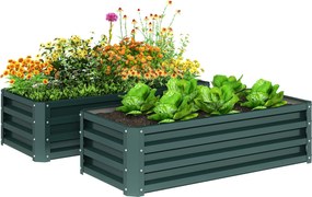 Outsunny Set 2 paturi ridicate metalice, fund deschis, pentru grădină și balcon, 110x50x30cm, Verde | Aosom Romania