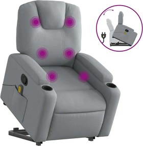 vidaXL Fotoliu de masaj rabatabil cu ridicare, gri deschis, textil