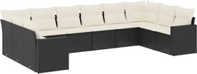 vidaXL Set canapele de grădină cu perne, 10 piese, negru, poliratan