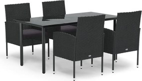 vidaXL Set mobilier de grădină cu perne, 5 piese, negru, poliratan