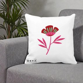 Perna Decorativa Floare Macul Roz-Rosu Grafic, 40x40 cm, Alba Mata, Husa Detasabila, Perna Inclusa, BEKZ®