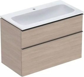Set dulap baza suspendat Geberit iCon finisaj stejar 2 sertare si lavoar 90 cm alb
