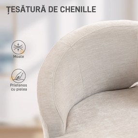 HOMCOM Scaun Modern pentru Living cu Spătar Arcuit și Arcuri Individuale, Tapițat cu Chenille, Spumă, Lemn și Oțel, 69x65x67 cm, Crem și Auriu | Aosom Romania
